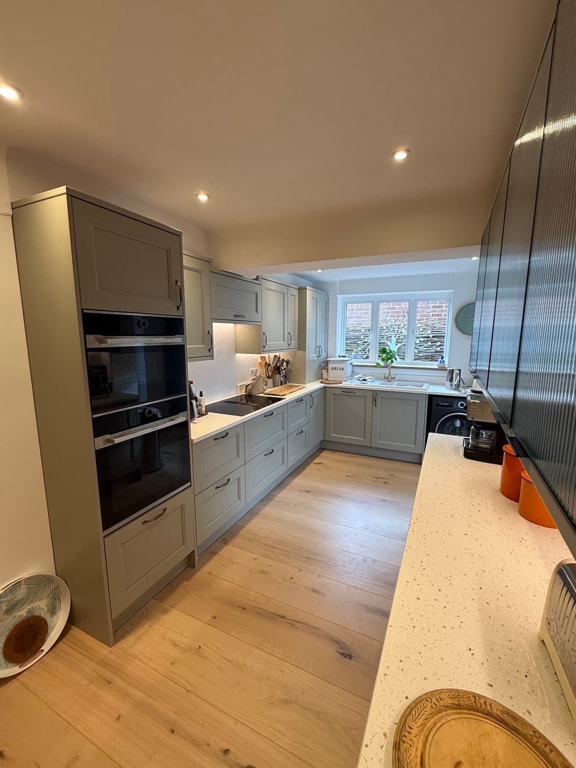 Finished sage green shaker kitchen renovation
